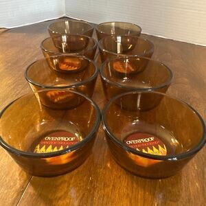 Set of 8 vintage Anchor Hocking amber glass custard cups,
